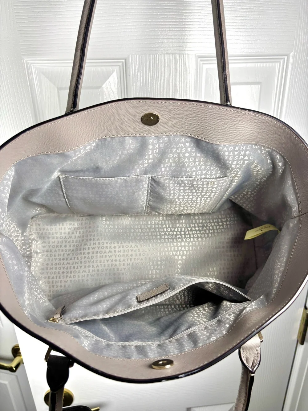 ♠️ Kate Spade Post Street Halsey Large Leather Work Career Tote Bag Taupe